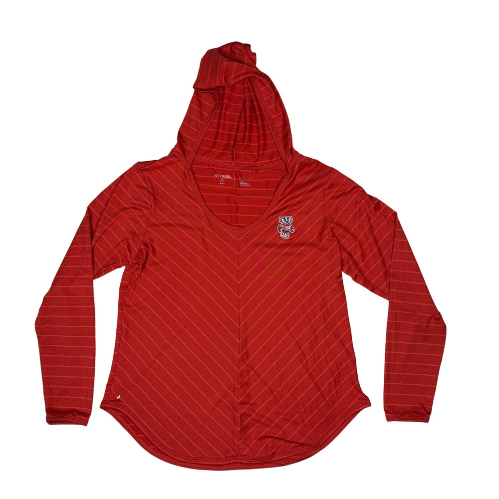 Antigua Wisconsin Badgers Gameday Sporty Women Hoodie Red Striped Performance